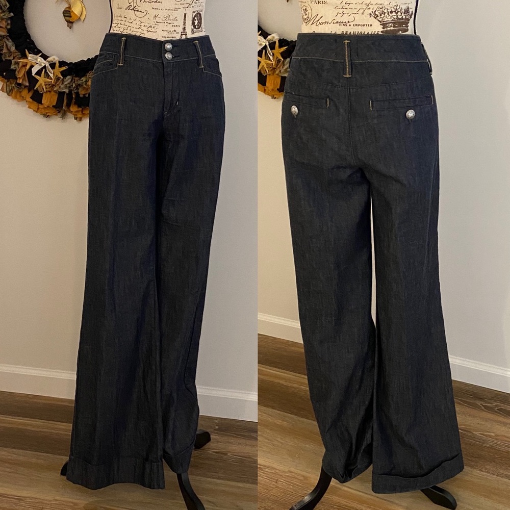 White House Black Market denim trousers wide cuff